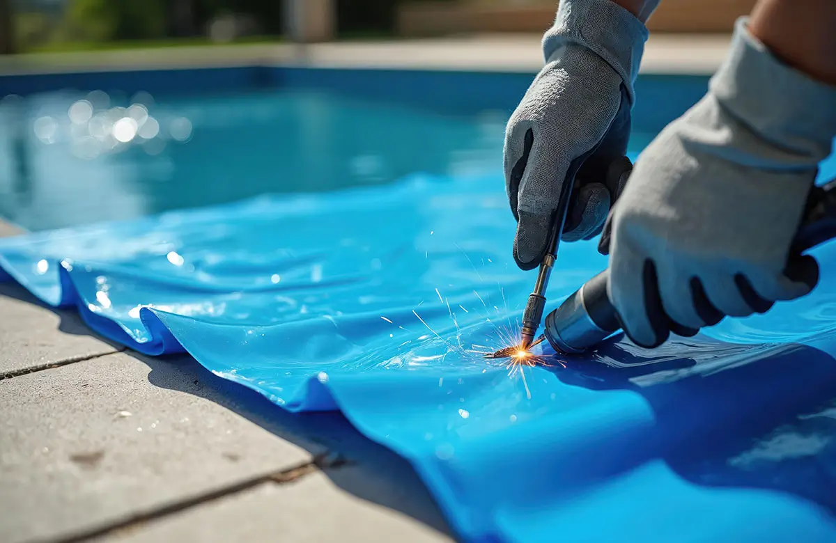 PoolWorkx plastic welder to fuse blue pool liner