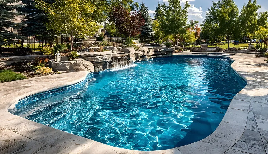 Sparkling clean swimming pool featuring freshly applied vinyl liner